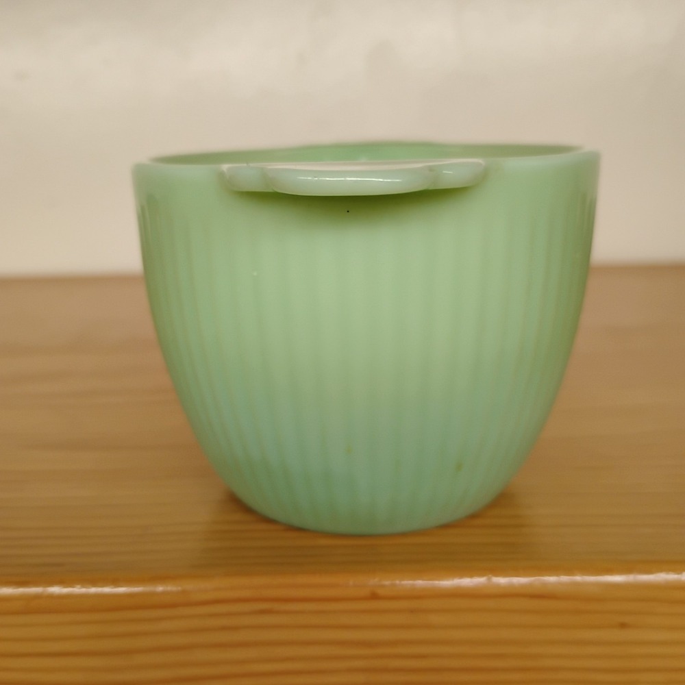 VTG Fire King Ribbed Jadite Jadeite Glass Sugar Bowl Molded Handles No Lid - Picture 6 of 11